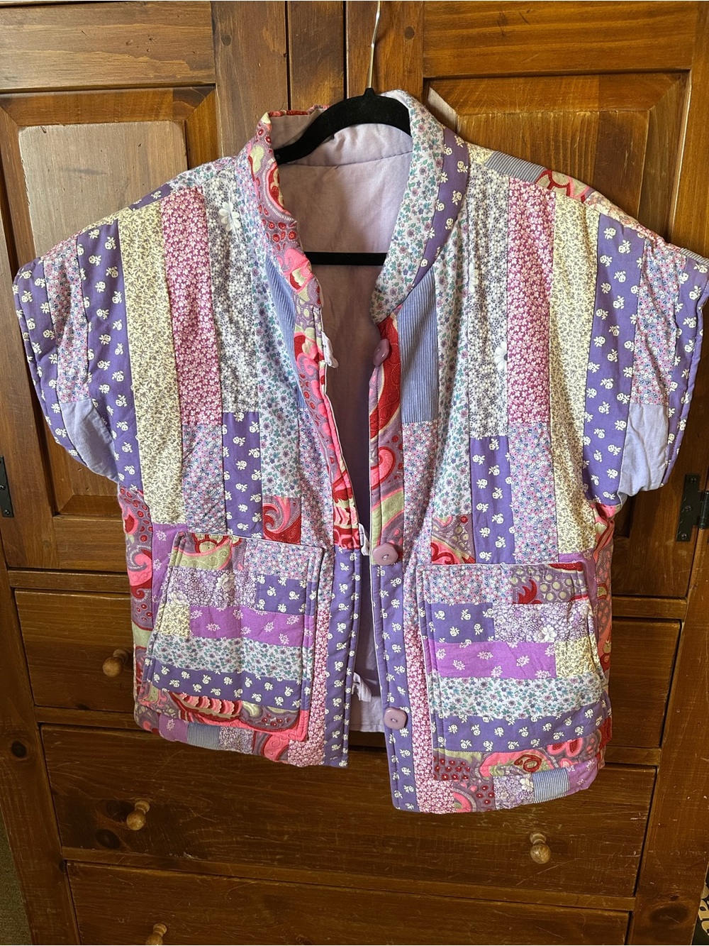 Handmade Quilted Patchwork Vest in Lavender tones